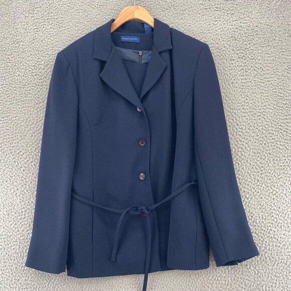Karen Scott Suit Set Womens 8 Navy Jacket Midi Pencil Skirt Shell Top 3 Piece - Picture 10 of 16